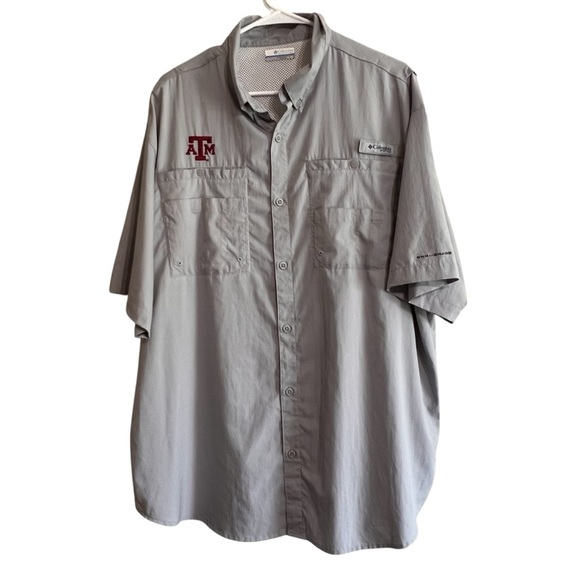 Texas A&M Shirt Columbia Fishing Button Up Mens Size XL Gray Short Sleeve Aggies - Picture 1 of 11